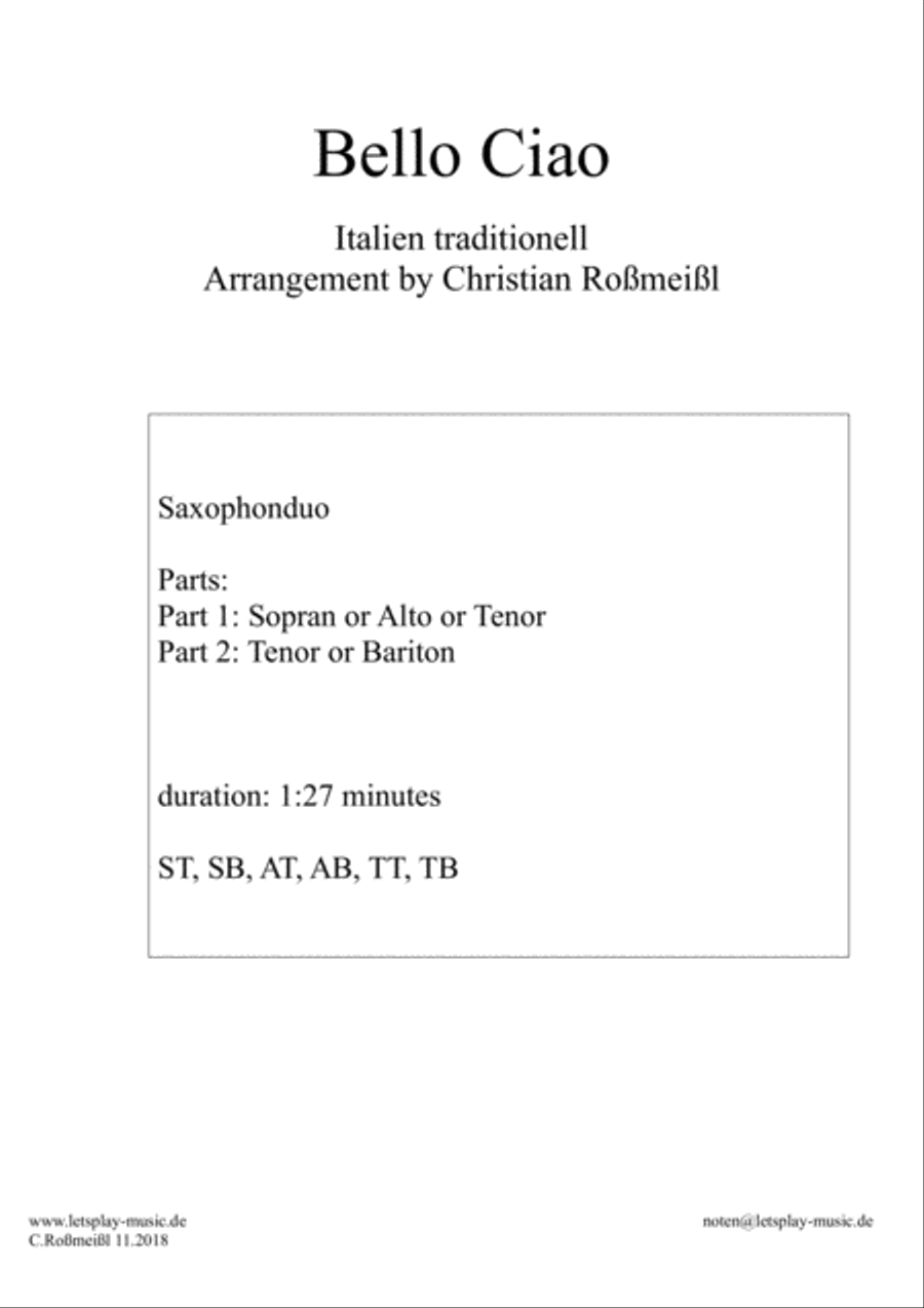 Bella Ciao Saxophonduo Woodwind Duet scores gallery preview page 1