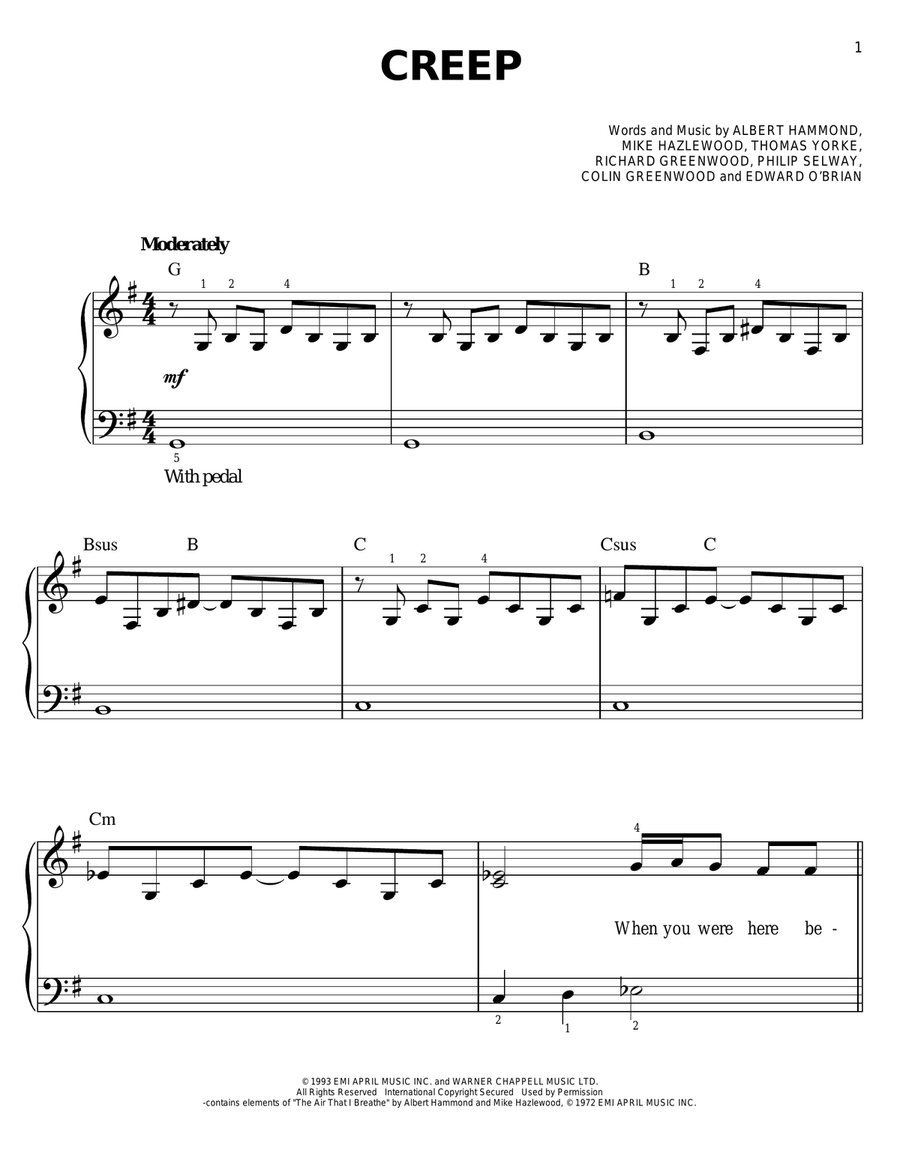Creep Easy Piano scores gallery preview page 1