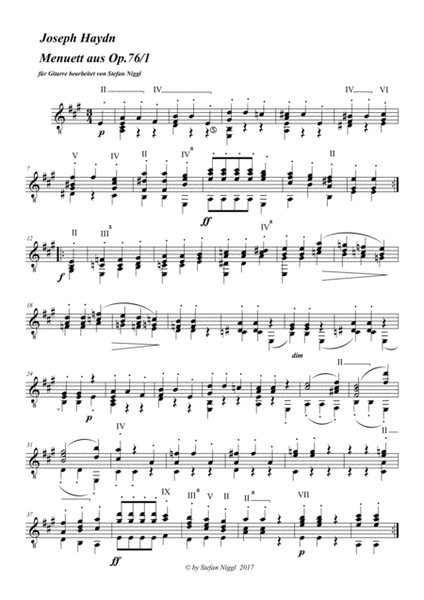 Menuet from String Quartet op.76 no.1 for Guitar