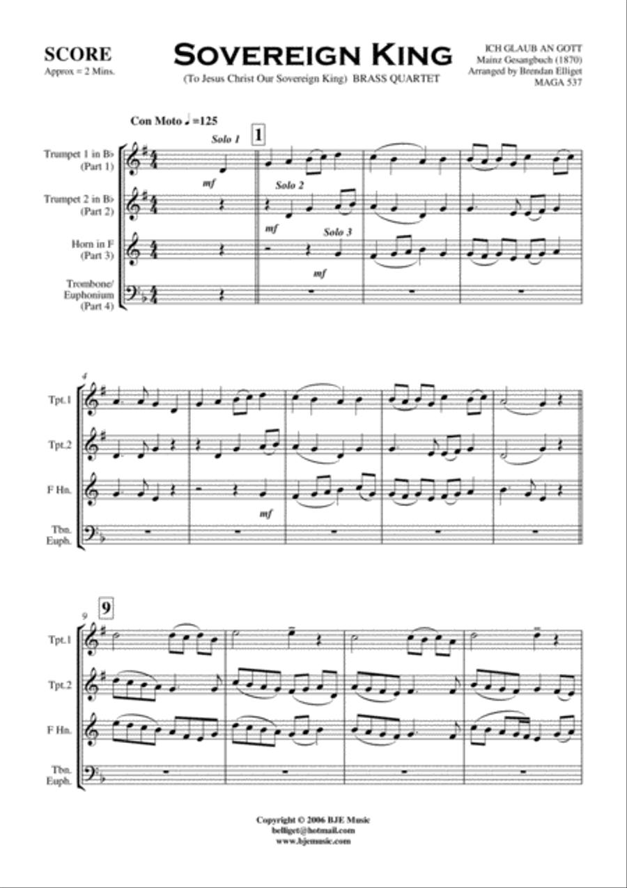 Sovereign King - Brass Quartet Score and Parts PDF Brass Quartet scores gallery preview page 2