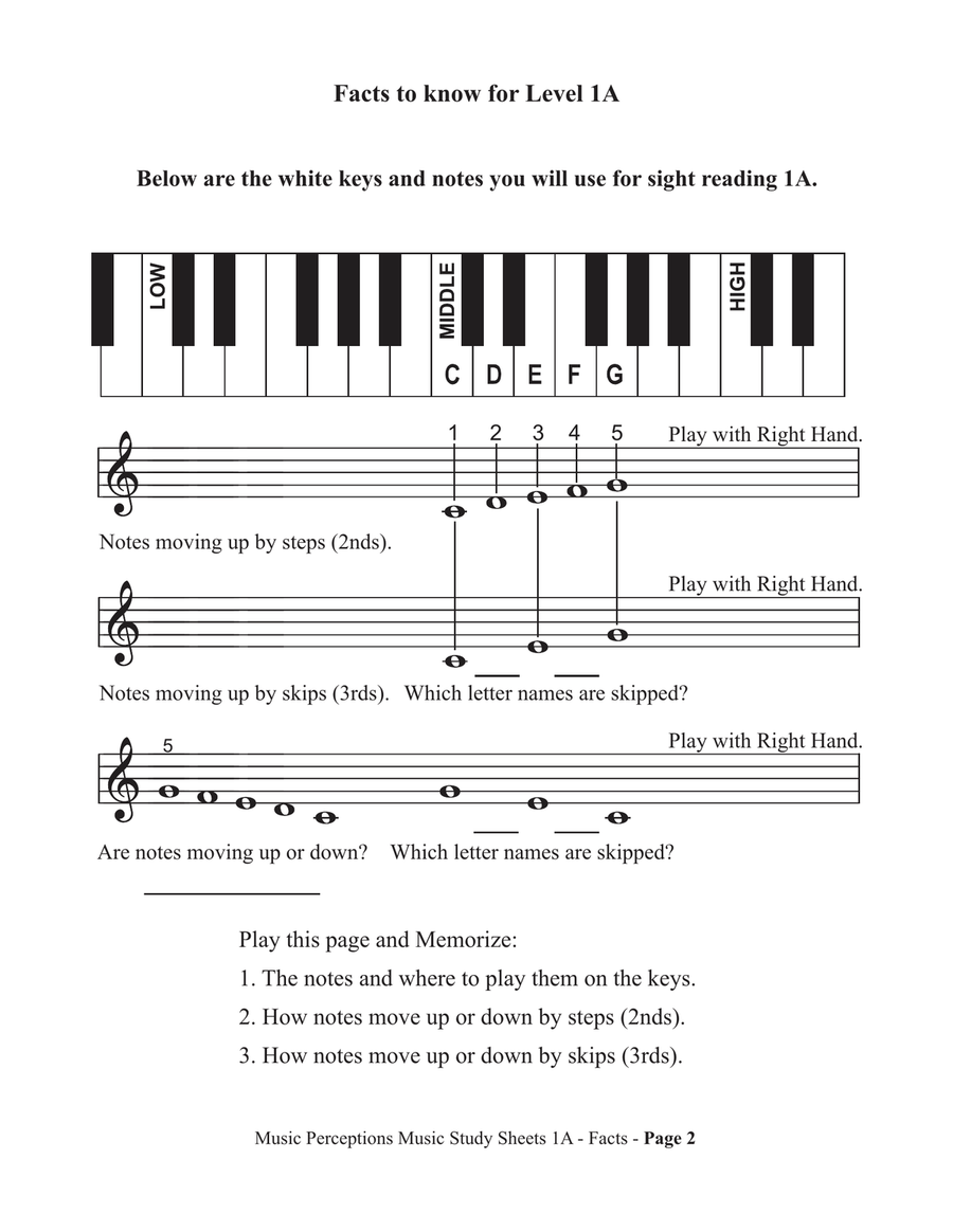 Music Study Sheets Level 1A 2014 and 2003 editions Piano Method scores gallery preview page 5