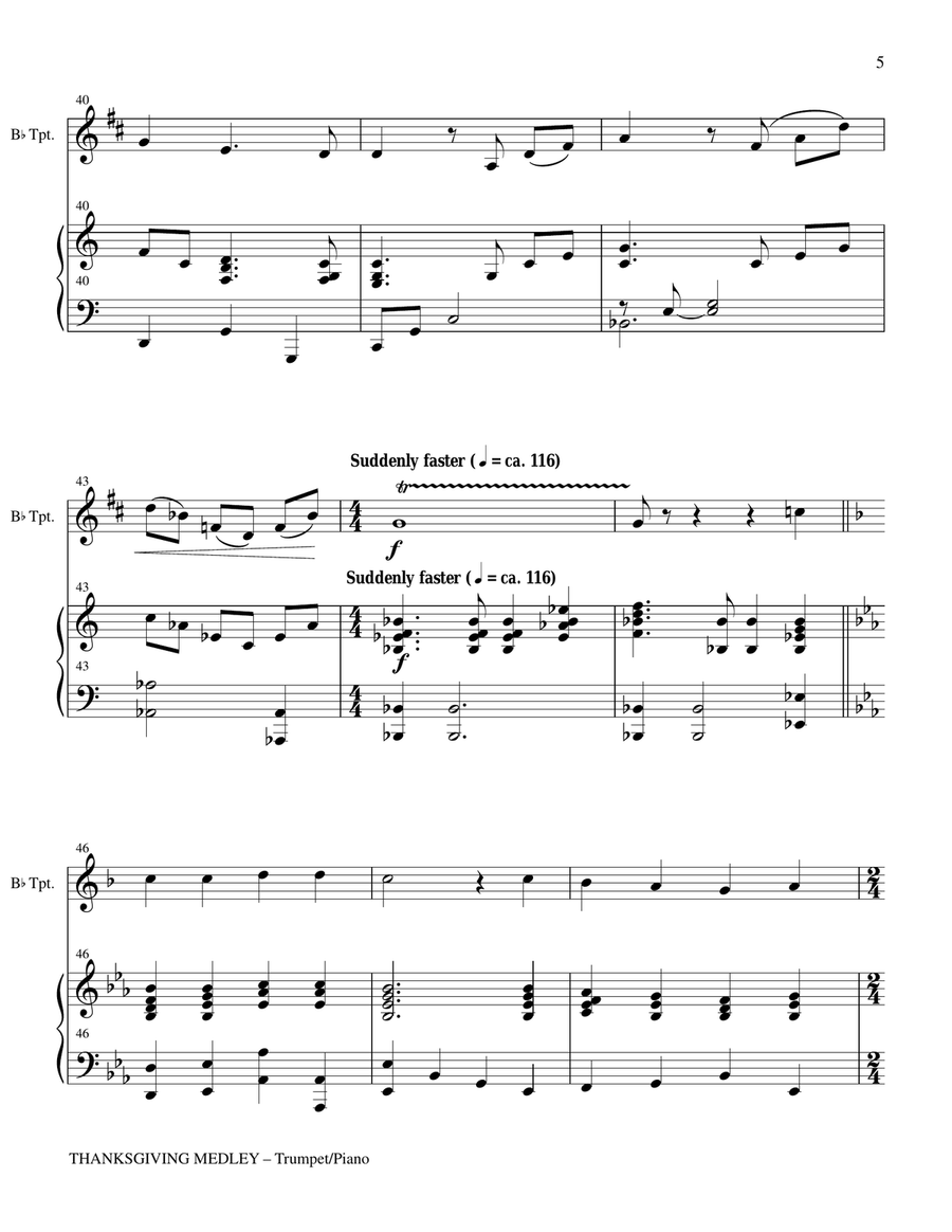 THANKSGIVING MEDLEY (Bb Trumpet/Piano with Trumpet Part) B-Flat Trumpet scores gallery preview page 5