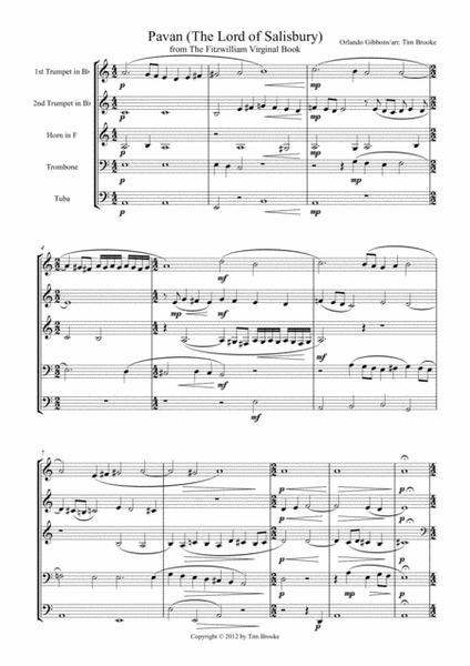 Pavan (The Lord Salisbury) - brass quintet (score)