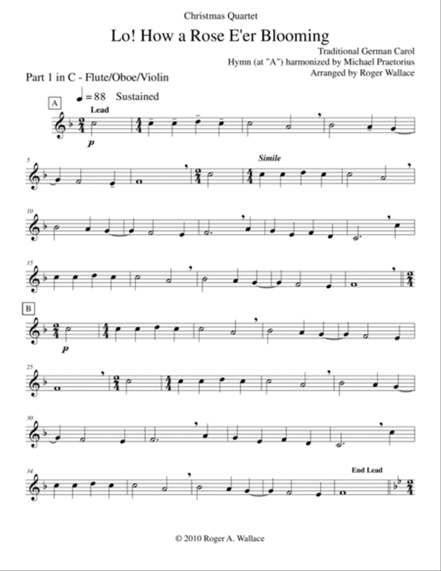 Lo! How a Rose E’er Blooming (Mixed Quartet) Viola scores gallery preview page 5