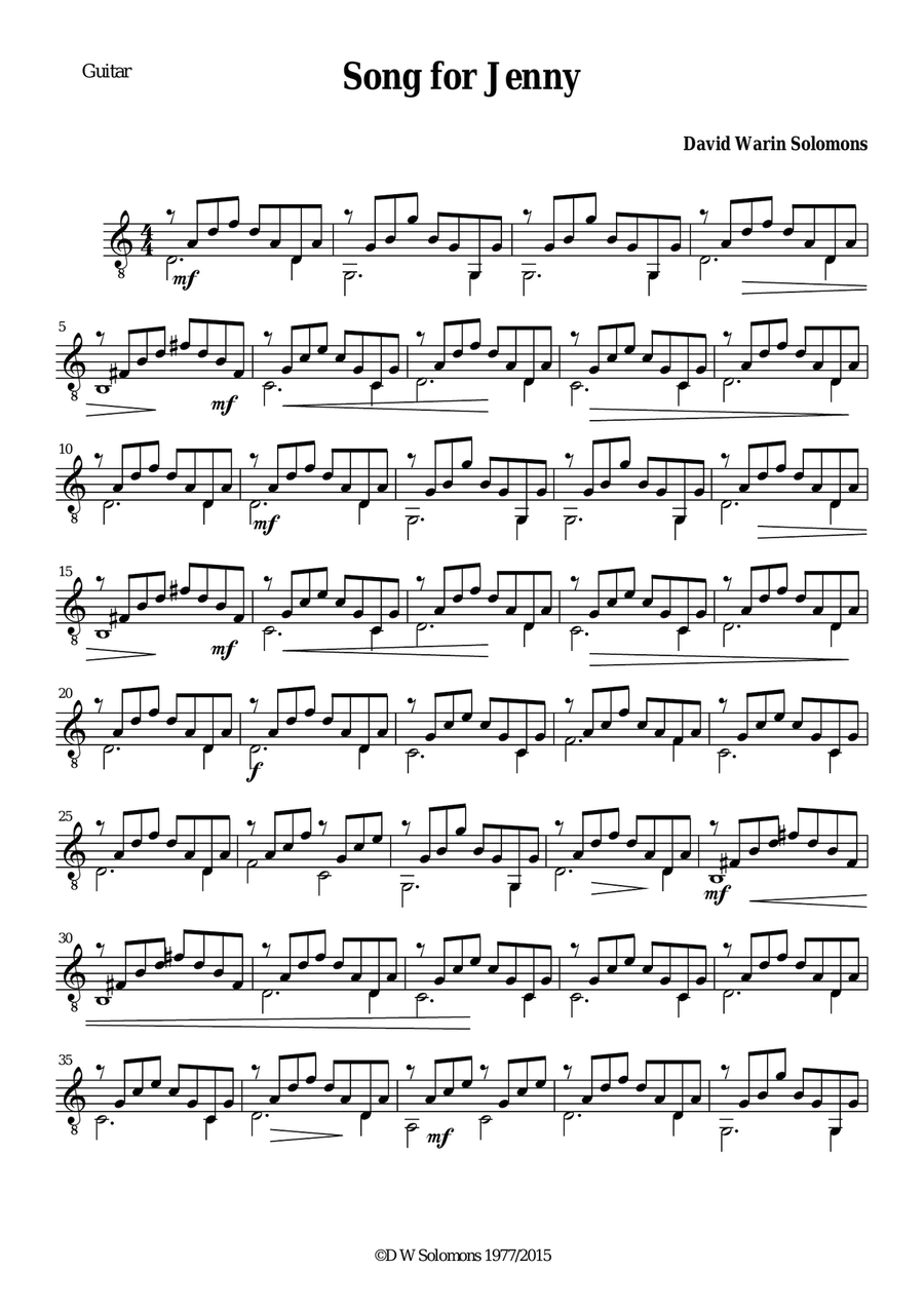Song for Jenny for clarinet and guitar Clarinet scores gallery preview page 6