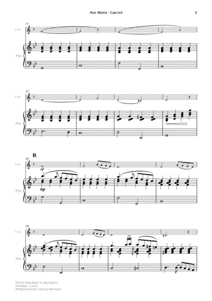 Caccini - Ave Maria - French Horn and Piano (Full Score and Parts) image number null