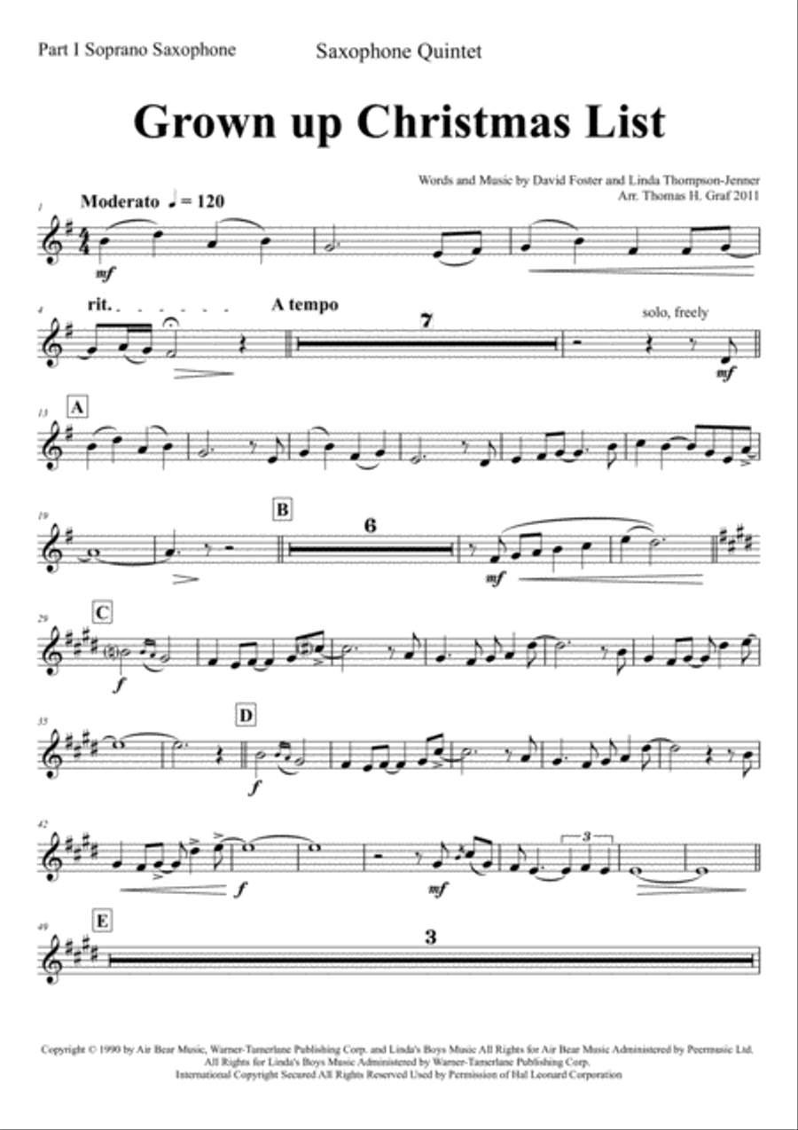 Grown-Up Christmas List Saxophone Quintet scores gallery preview page 5