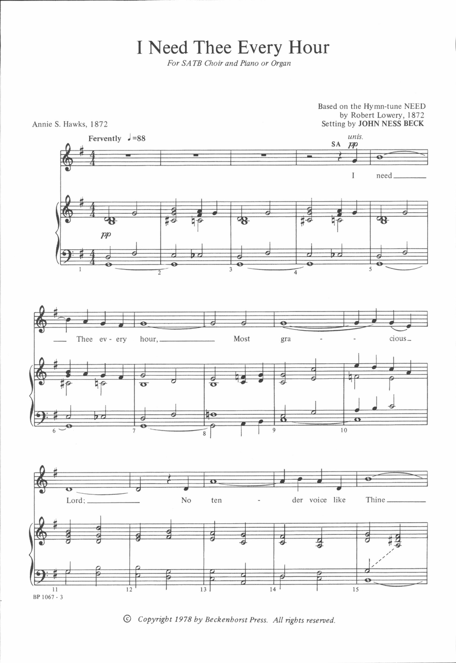 I Need Thee Every Hour 4-Part scores gallery preview page 2