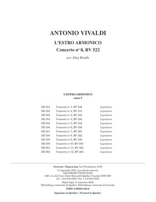 Book cover for L'Estro Armonico, Concerto no 8, RV 522