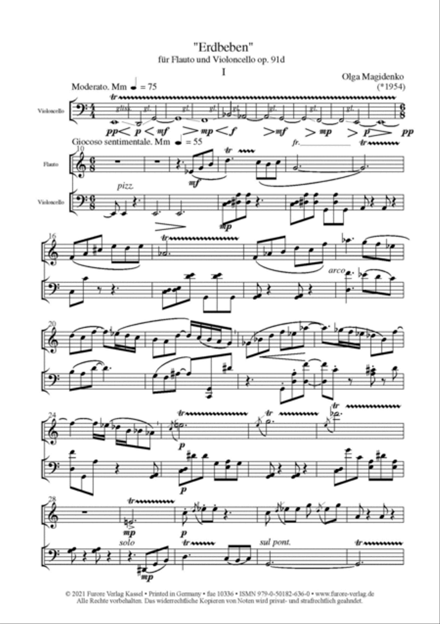 Erdbeben (Earthquake) (Fl & Vc) Flute scores gallery preview page 2