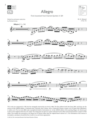 Book cover for Allegro (from Clarinet Quintet, K.581) (Grade 7 List A2 from the ABRSM Clarinet syllabus from 2022)