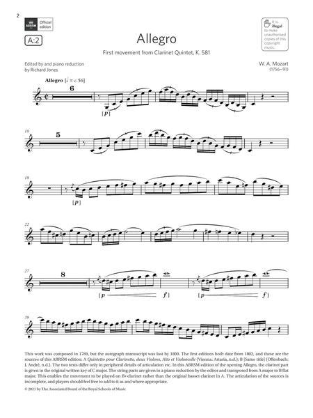 Allegro (from Clarinet Quintet, K.581) (Grade 7 List A2 from the ABRSM Clarinet syllabus from 2022)
