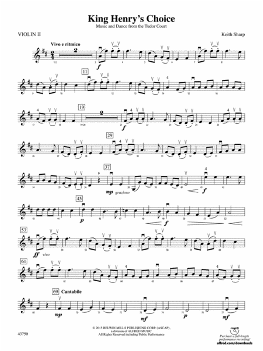 King Henry's Choice: 2nd Violin String Orchestra scores gallery preview page 1