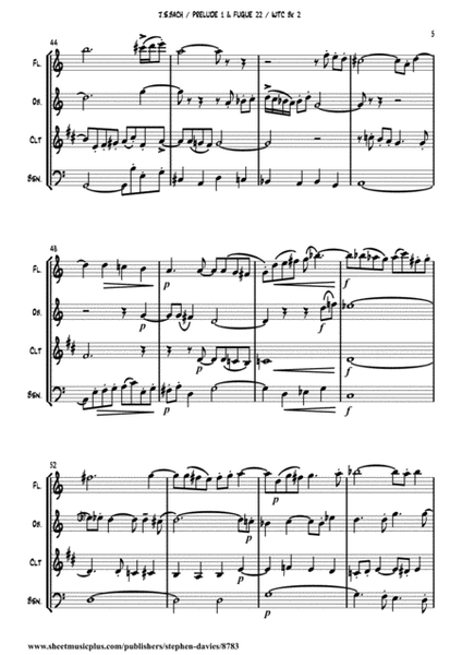 Prelude 1 & Fugue 22 From 'The Well-Tempered Clavier Book 2' For Wind Quartet (Flt, Ob, Clt, Bsn) image number null