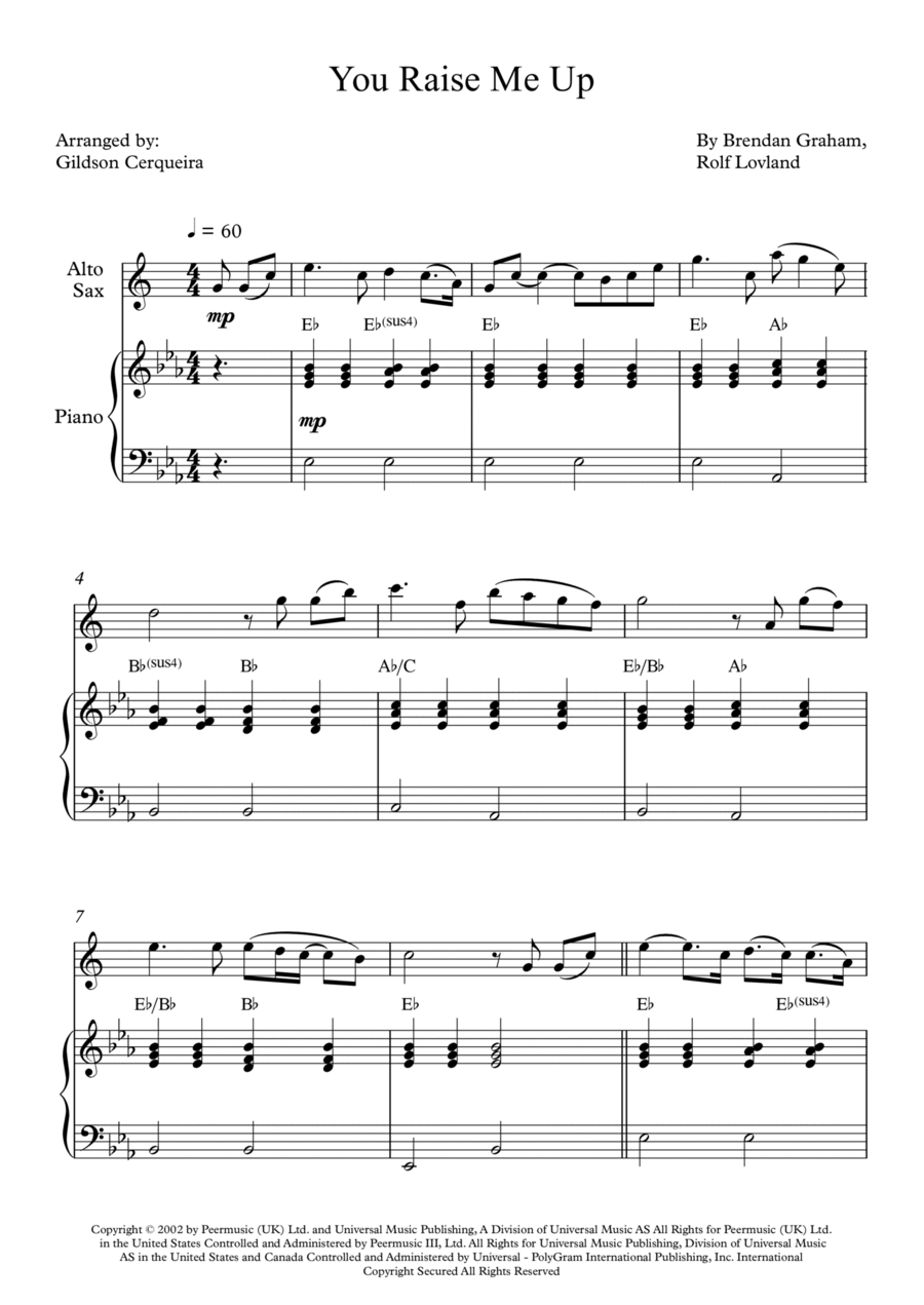 You Raise Me Up Alto Saxophone scores gallery preview page 1