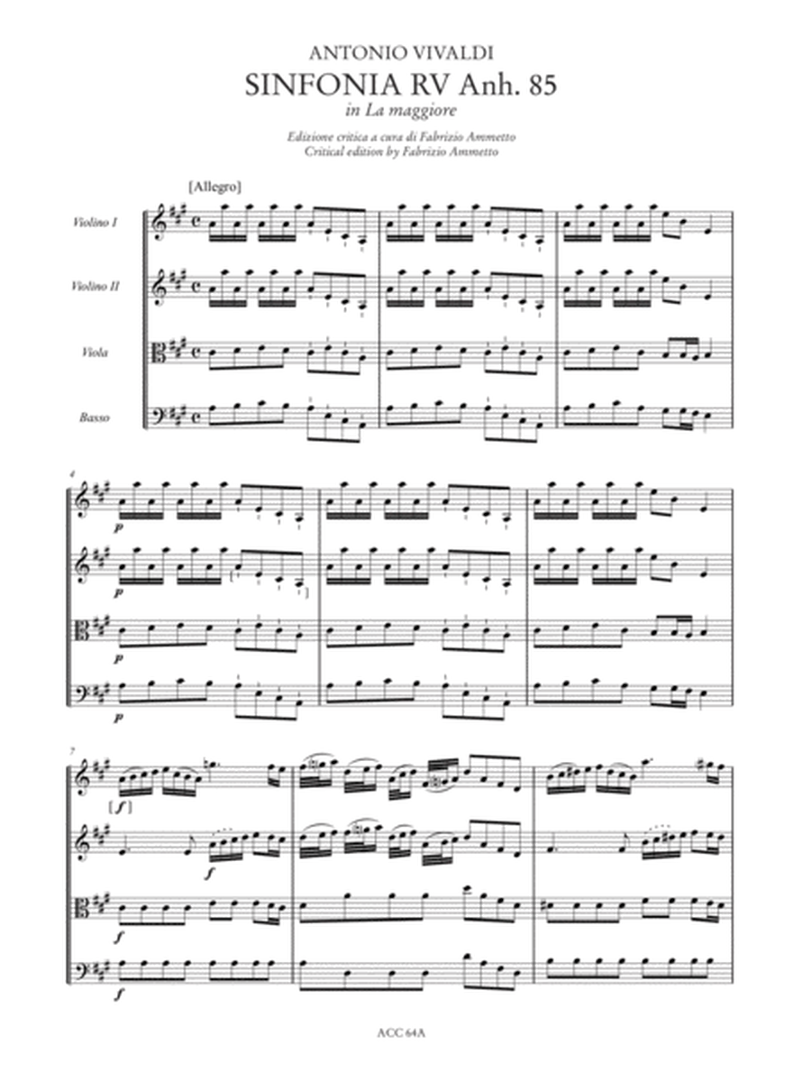 Sinfonia RV Anh. 93 in C Major - Sinfonia RV Anh. 85 in A Major for 2 Violins, Viola and Basso. Critical Edition