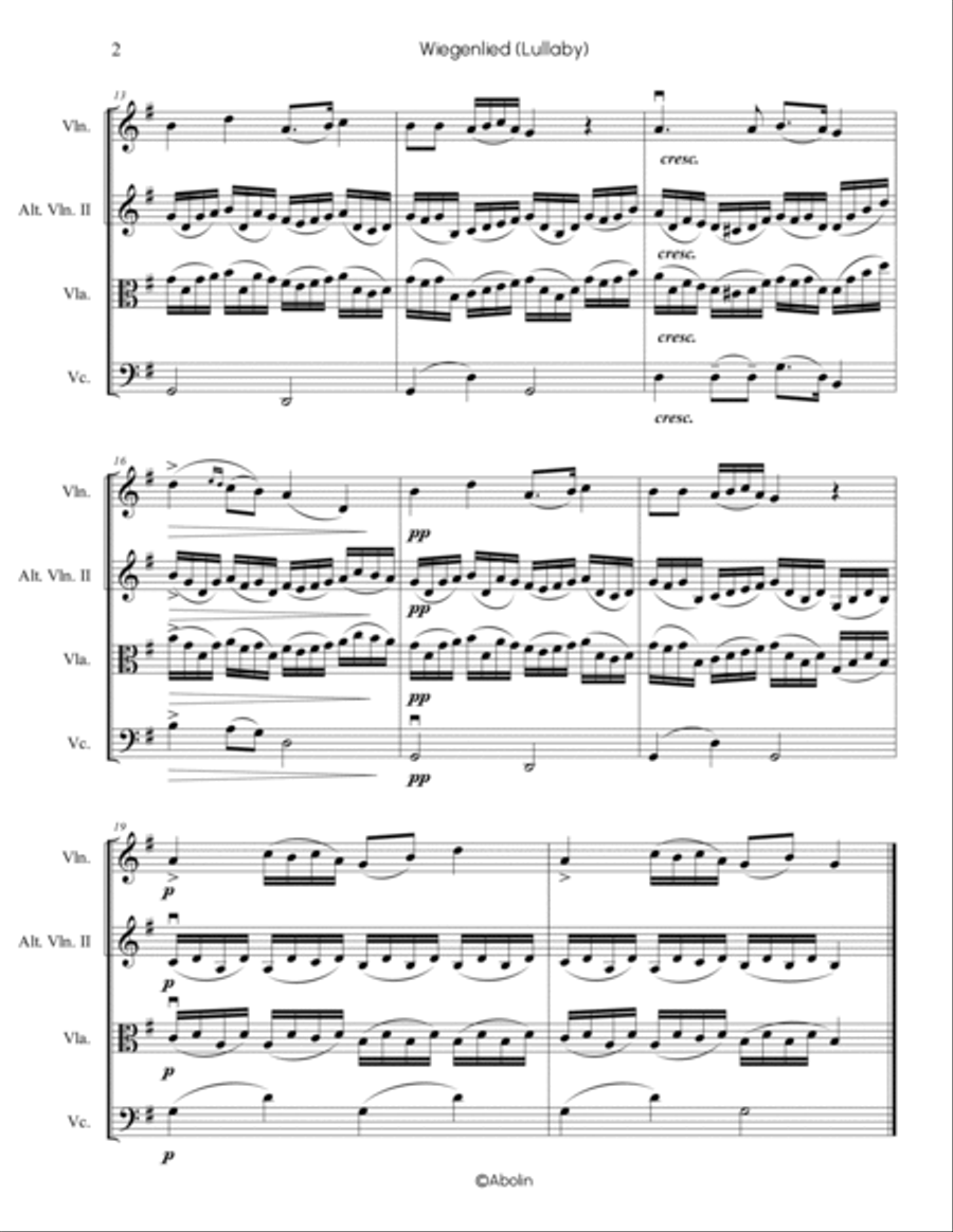 Schubert: Wiegenlied (Lullaby), Op.98, No.2 - String Trio, or 2 Violins and Cello String Trio scores gallery preview page 3