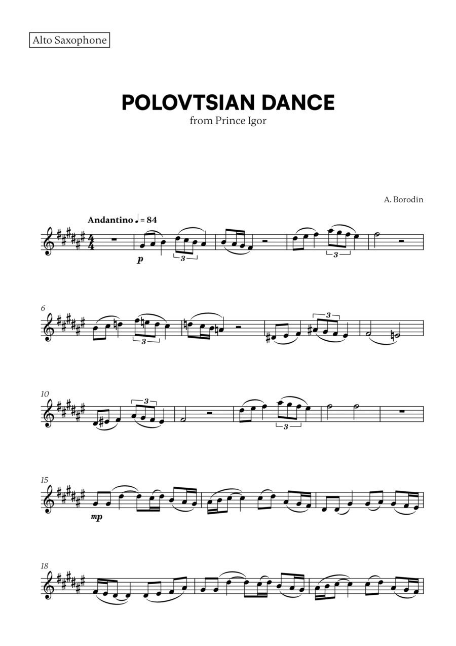 Polovtsian Dance (from Prince Igor) (for Alto Sax) Alto Saxophone scores gallery preview page 1