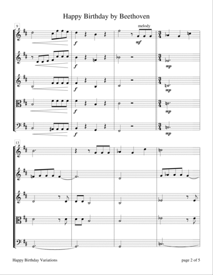 Happy Birthday by Beethoven (for String Quartet) String Quartet scores gallery preview page 5