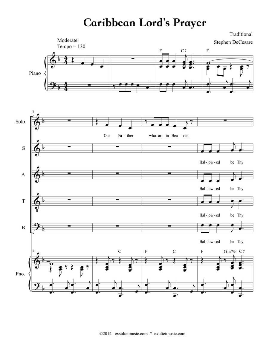 Caribbean Lord's Prayer (for Solo & SATB) 4-Part scores gallery preview page 2