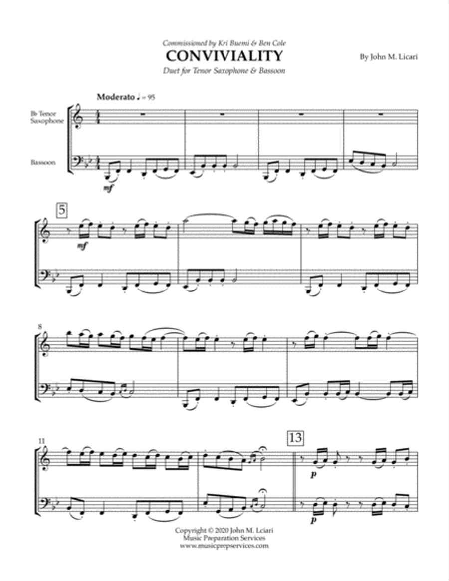 Conviviality - John M. Licari (Tenor Saxophone & Bassoon) Woodwind Ensemble scores gallery preview page 3