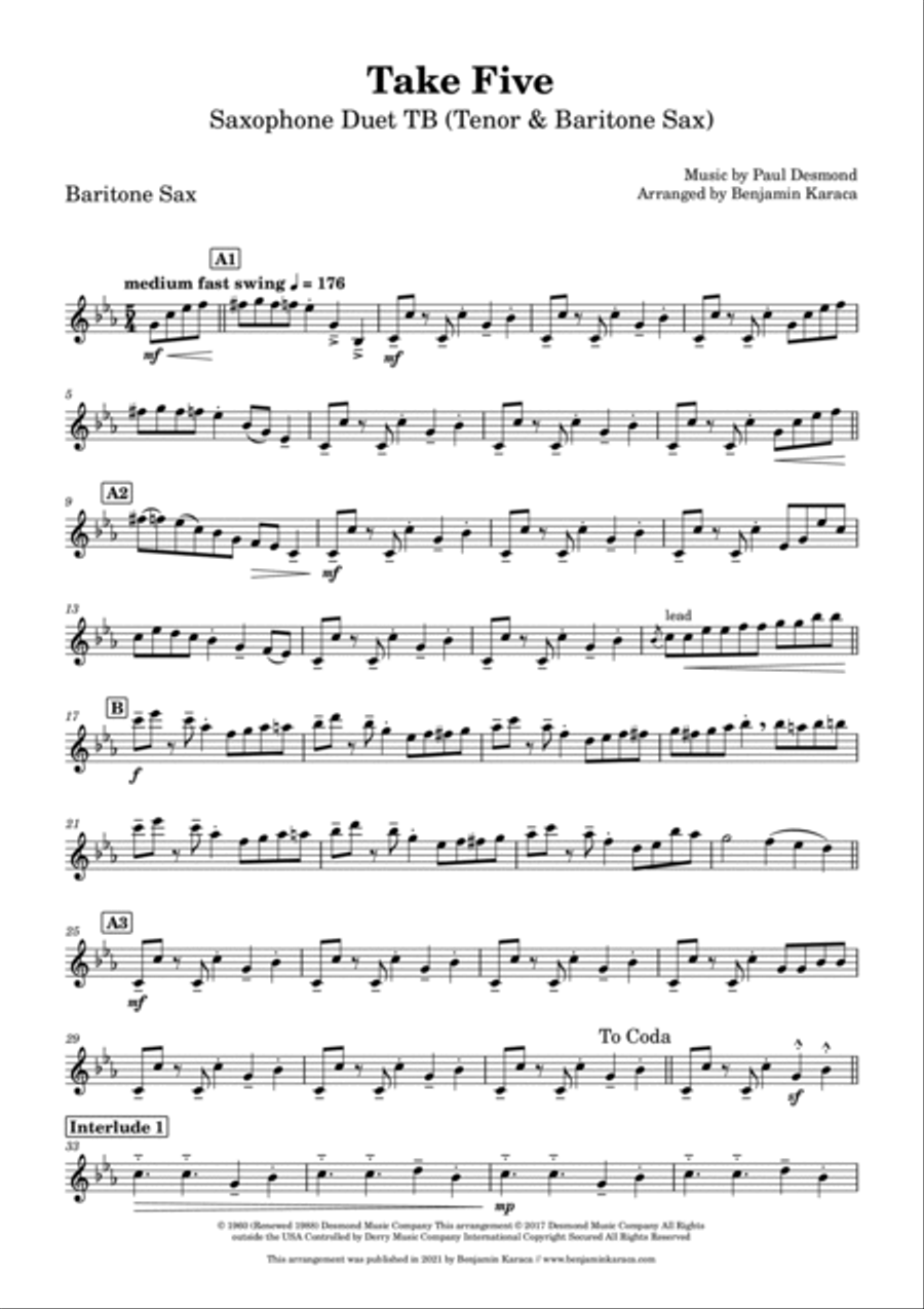 Take Five Tenor Saxophone scores gallery preview page 5