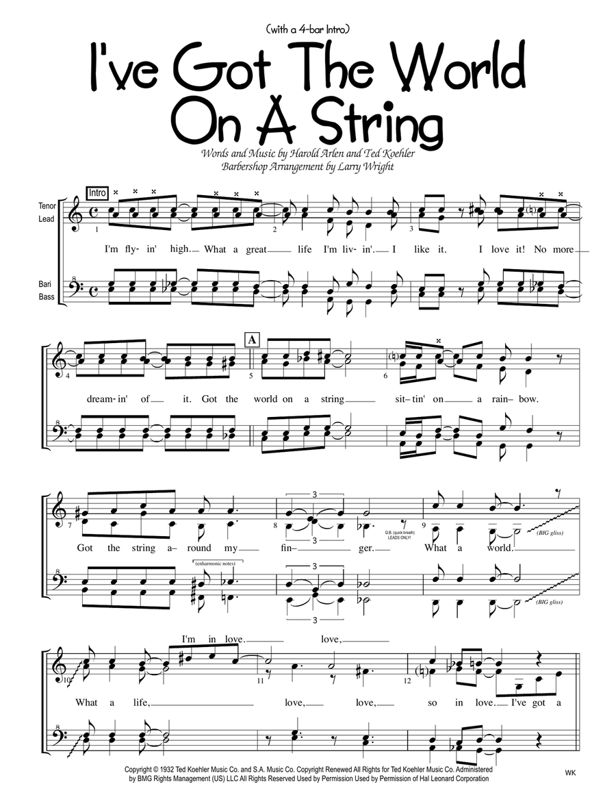 I've Got The World On A String SSAA scores gallery preview page 1