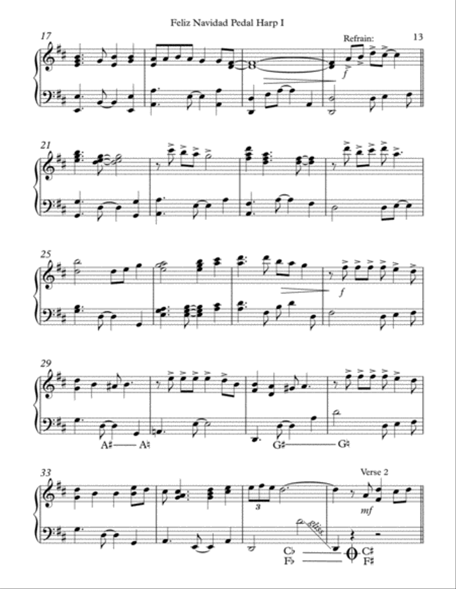 Feliz Navidad Pedal Harp scores gallery preview page 3