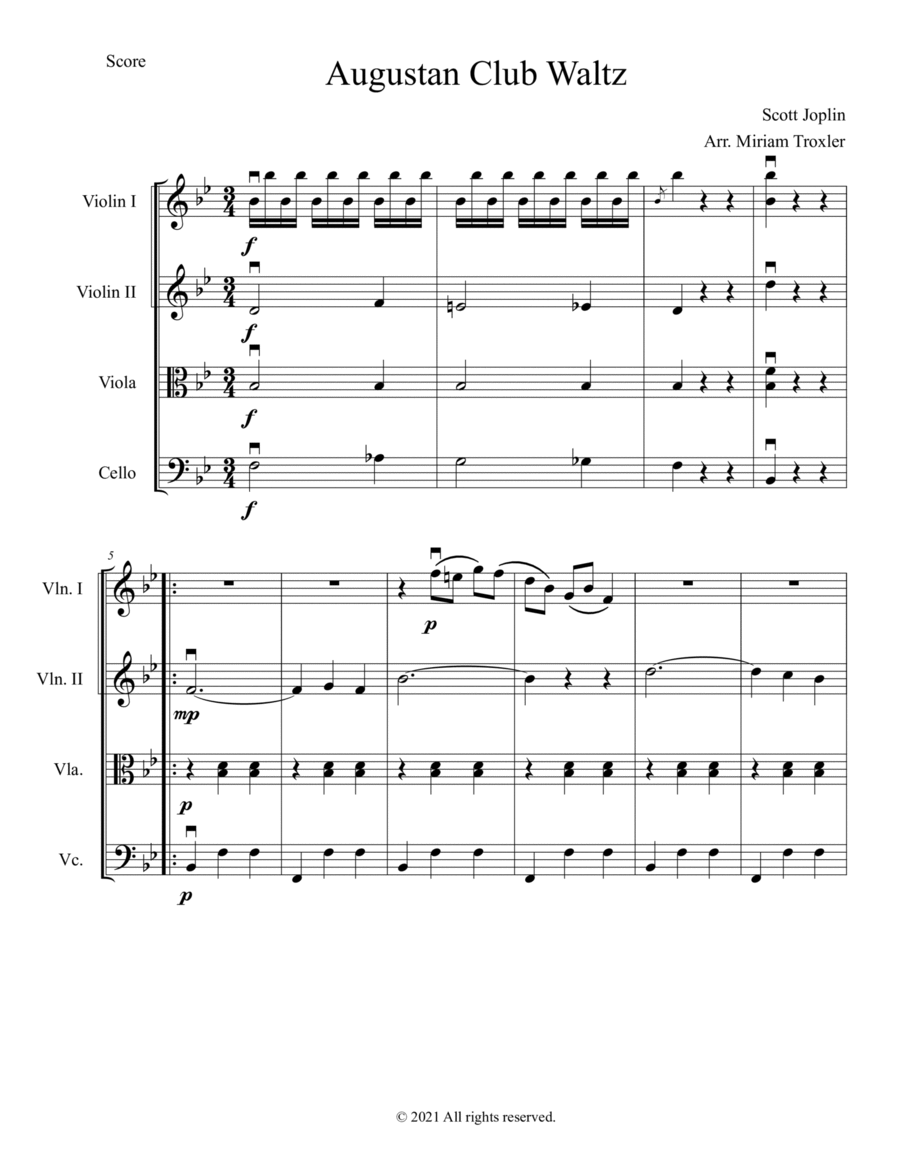 Augustan Club Waltz for String Quartet String Quartet scores gallery preview page 1