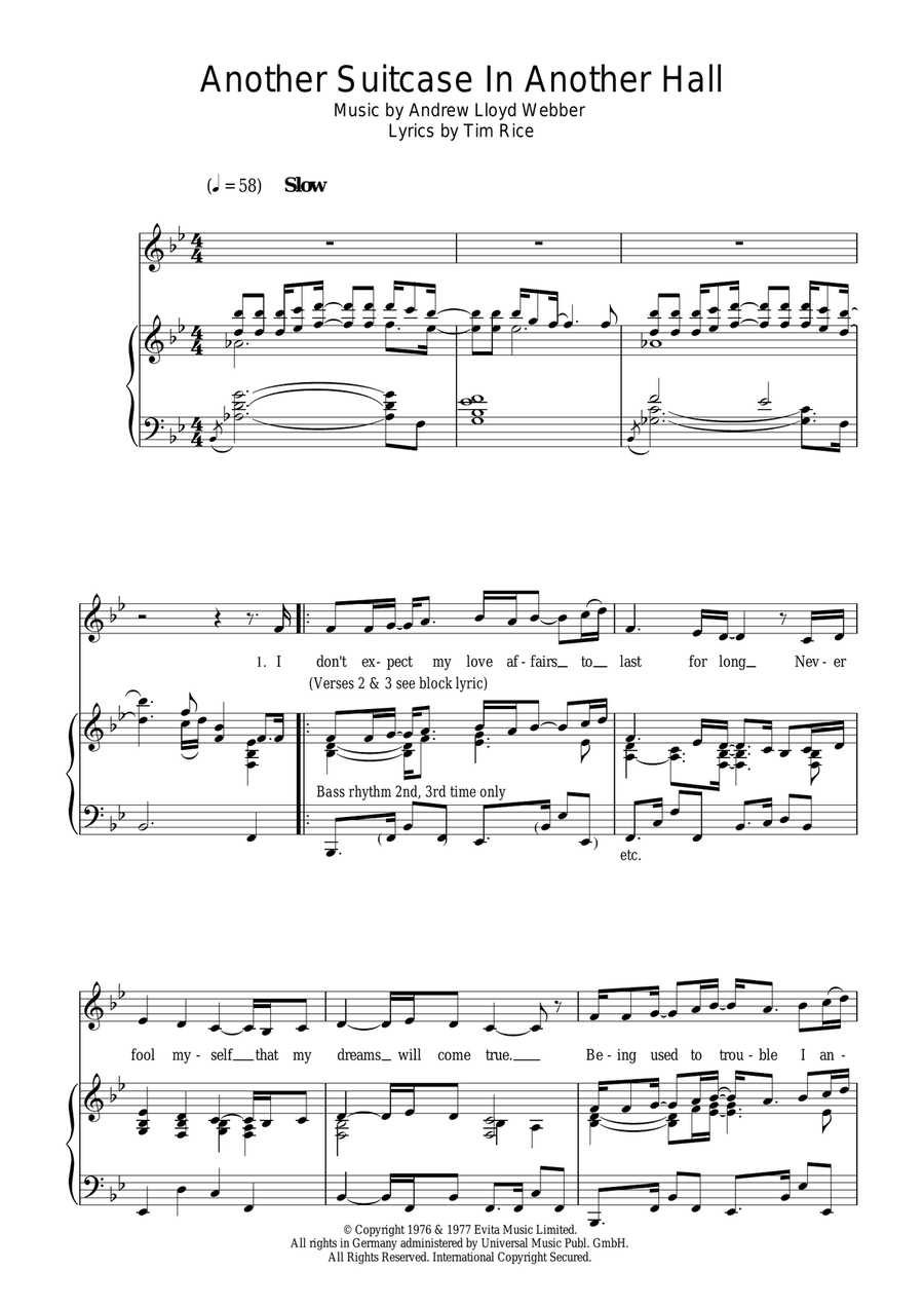 Another Suitcase In Another Hall (from Evita) Voice scores gallery preview page 1