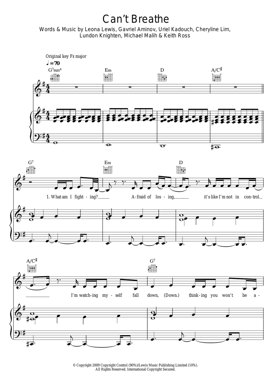 Can't Breathe Can't Breathe Piano, Vocal scores gallery preview page 1