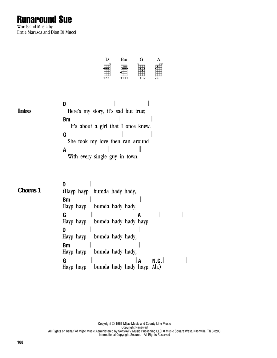 Runaround Sue Ukulele scores gallery preview page 1