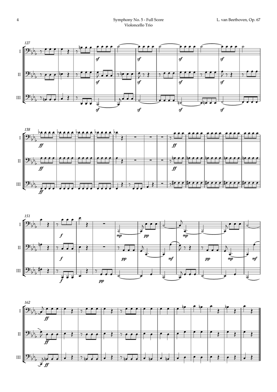 Symphony No. 5 by Beethoven for Cello Trio String Trio scores gallery preview page 5