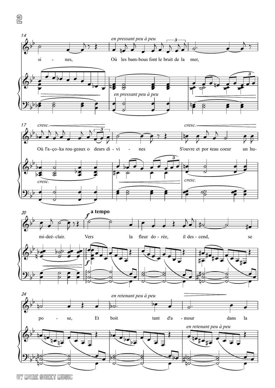 Chausson-Le colibri in B flat Major,for voice and piano Piano, Vocal scores gallery preview page 4