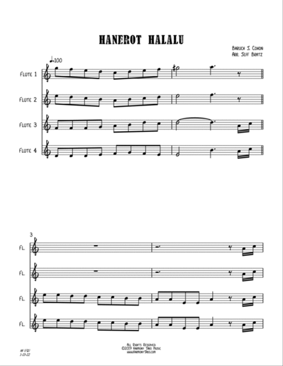 Hanerot Halalu (Flute Quartet) Flute Quartet scores gallery preview page 2