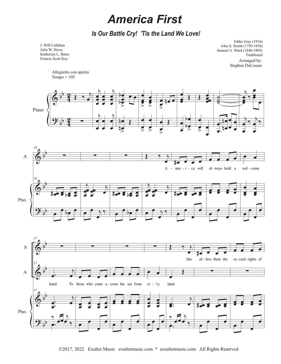 America First (Duet for Soprano and Alto solo) Alto Voice scores gallery preview page 1