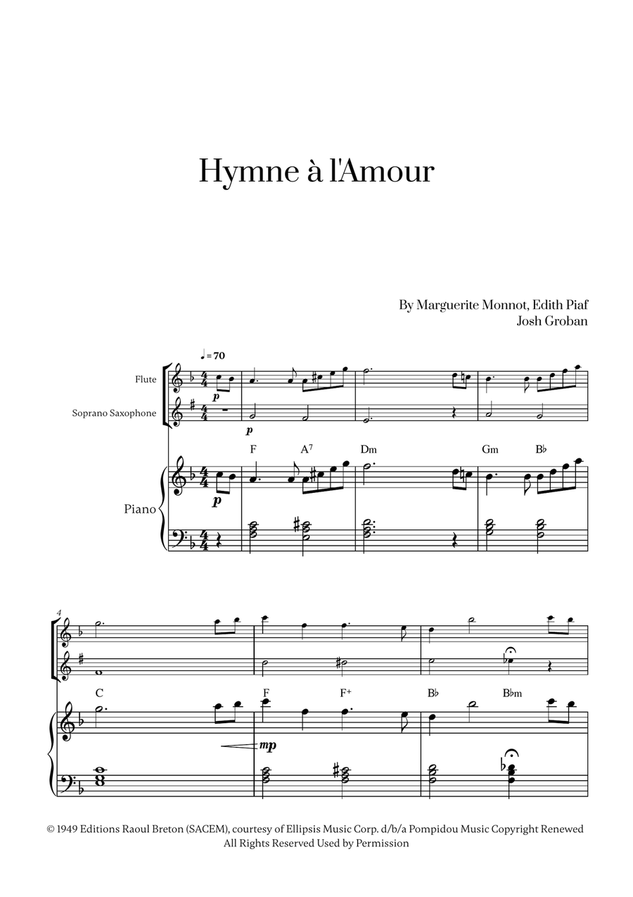 Hymne A L'amour Woodwind Duet scores gallery preview page 1