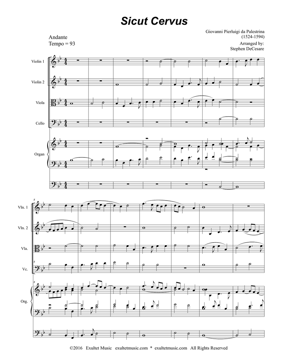 Sicut Cervus (String Quartet and Organ) String Quartet scores gallery preview page 1