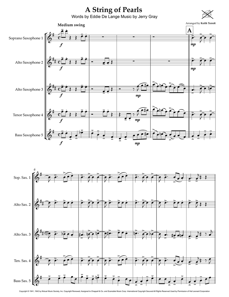 A String Of Pearls Saxophone Quintet scores gallery preview page 2
