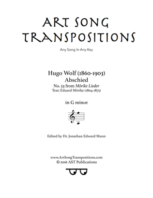Book cover for WOLF: Abschied (transposed to G minor)