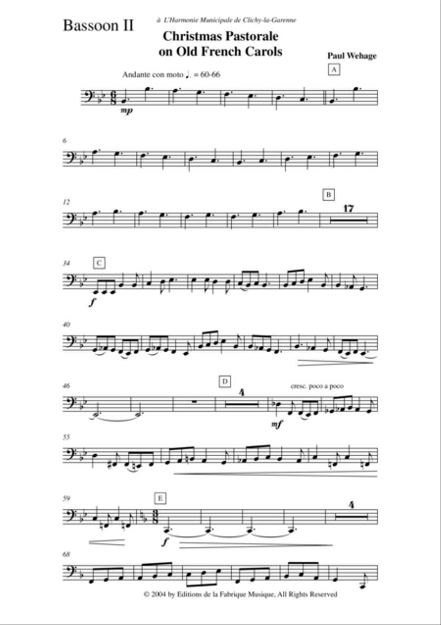Paul Wehage: Christmas Pastorale on Old French Carols for concert band, bassoon 2 part Concert Band scores gallery preview page 2