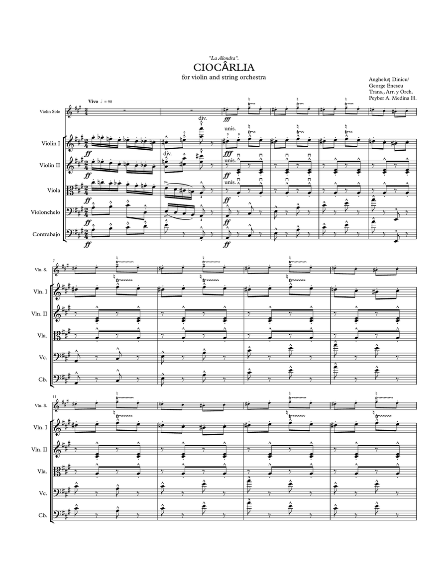 CIOCÂRLIA (La Alondra / The Skylark) Violin & String Orchestra. String Orchestra scores gallery preview page 1