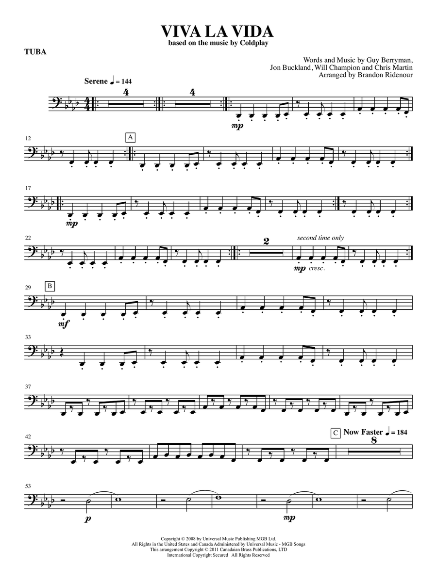 Viva La Vida - Tuba Brass Quintet scores gallery preview page 1