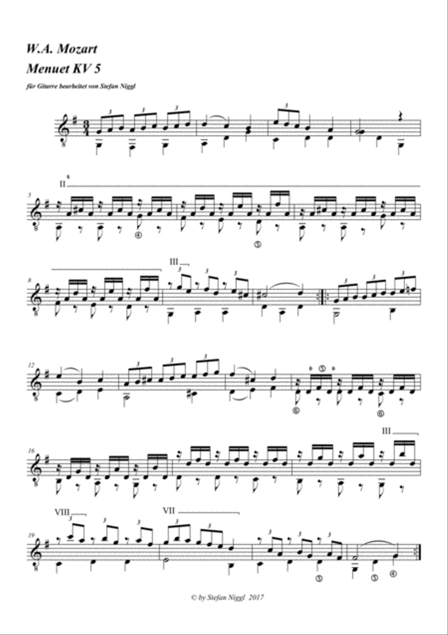 Menuet KV 5 for Guitar Menuet KV 5 for Guitar Acoustic Guitar scores gallery preview page 1