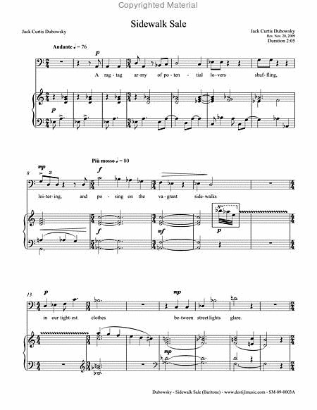 Sidewalk Sale (Baritone; Piano/Vocal) by Jack Curtis Dubowsky Baritone Voice - Sheet Music