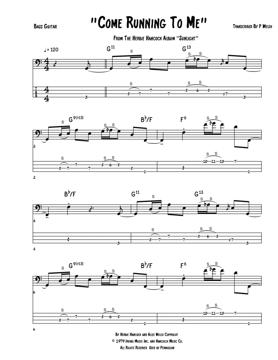 Come Running To Me Bass Guitar scores gallery preview page 1