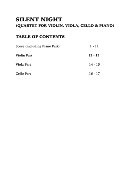 Silent Night (Piano Quartet): Violin, Viola, Cello and Piano image number null