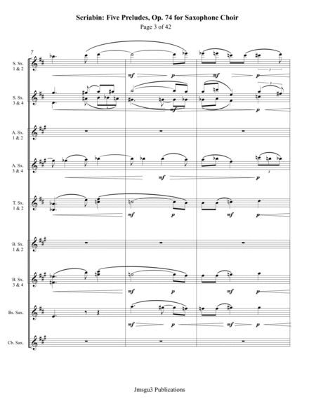 Scriabin: Five Preludes, Op. 74 for Saxophone Choir - Score Only image number null