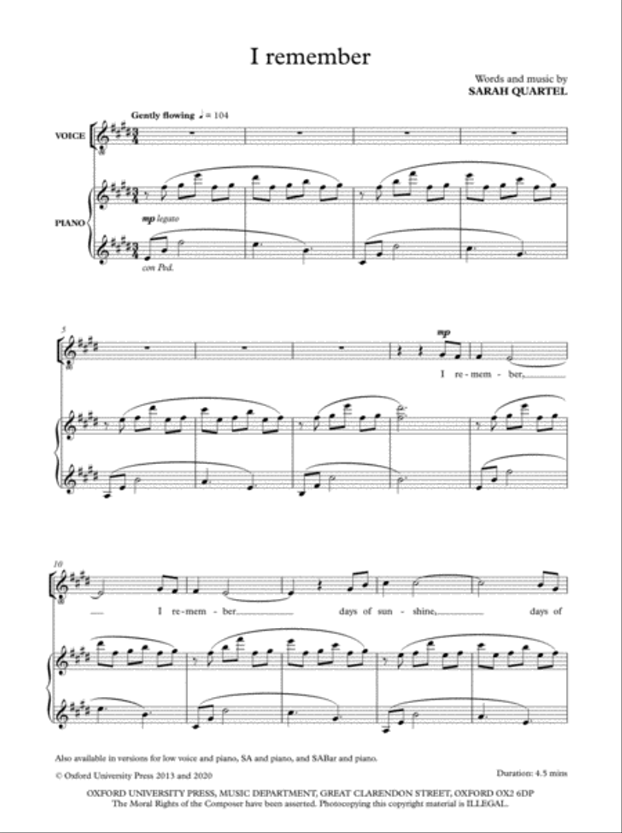 I remember (solo/high) High Voice scores gallery preview page 1