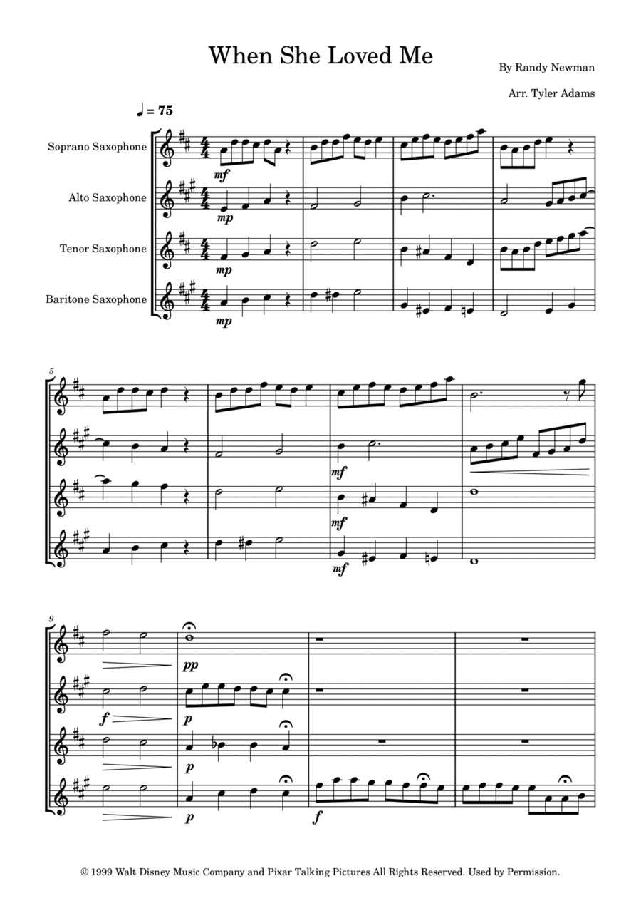 When She Loved Me When She Loved Me Saxophone Quartet scores gallery preview page 1